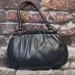 Vintage Navy Blue Leather Clutch Purse Handbag Toggle Closure Mini Purse